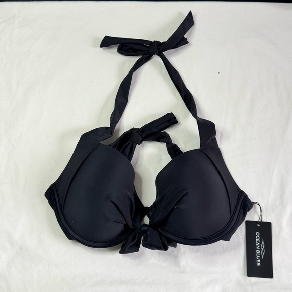 Black Triangle Bikini with Halter Neck and Tie Closure - Picture 2 of 6